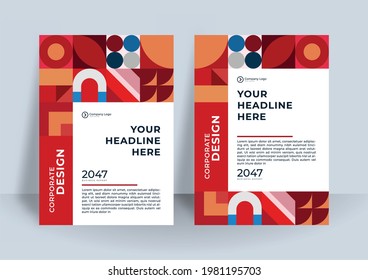 Blue and red color scheme with geometric background business Book cover design template in A4. Can be use for brochure, annual report, poster, corporate presentation, portfolio, flier, banner, website