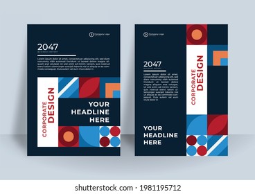 Blue and red color scheme with geometric background business Book cover design template in A4. Can be use for brochure, annual report, poster, corporate presentation, portfolio, flier, banner, website