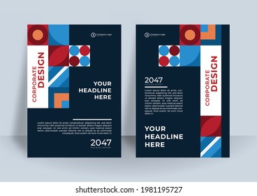 Blue and red color scheme with geometric background business Book cover design template in A4. Can be use for brochure, annual report, poster, corporate presentation, portfolio, flier, banner, website