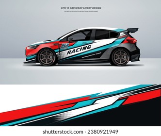 blue and red color Sporty striping racing car wrap design