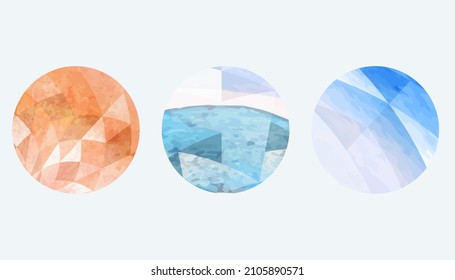 color azul y rojo acuarela patrón de círculo con conjunto de vectores de textura geométrica triangular