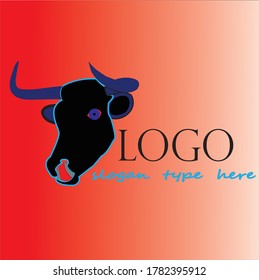 blue and red colour based  bull logo design for used company
