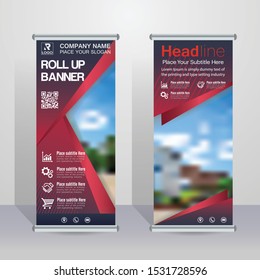Blue & Red Colour Scheme Business Roll Up Design Template.Flag Banner Design. Can be adapt to Brochure, Annual Report, Magazine,Poster, Corporate Presentation, Portfolio, Flyer, Website - Vector