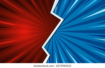 Blue and red comic pop art style halftone design background