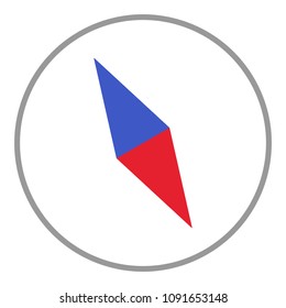 Blue and red compass needle in circle. Navigation button. Vector icon.