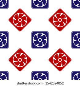 Blue and red Computer cooler icon isolated seamless pattern on white background. PC hardware fan.  Vector Illustration