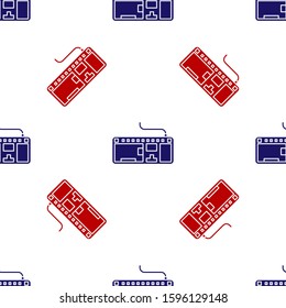 Blue and red Computer keyboard icon isolated seamless pattern on white background. PC component sign.  Vector Illustration