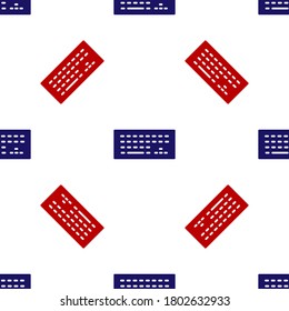 Blue and red Computer keyboard icon isolated seamless pattern on white background. PC component sign. Vector.