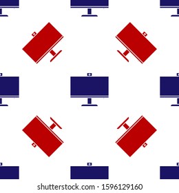 Blue and red Computer monitor icon isolated seamless pattern on white background. PC component sign.  Vector Illustration