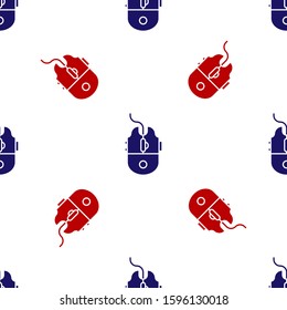 Blue and red Computer mouse gaming icon isolated seamless pattern on white background. Optical with wheel symbol.  Vector Illustration