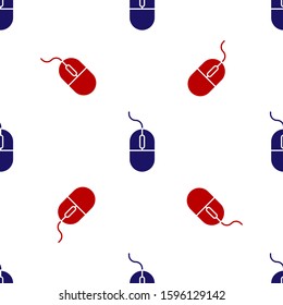Blue and red Computer mouse icon isolated seamless pattern on white background. Optical with wheel symbol.  Vector Illustration
