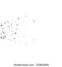 Blue and red confetti. Independence day background. Carnival firework backdrop. Minimalistic flat falling triangles and tinsels. Christmas party backdrop.