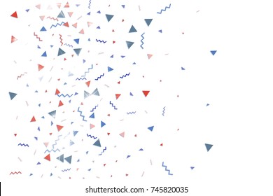 Blue and red confetti. Independence day background. Carnival firework backdrop. Minimalistic flat falling triangles and tinsels. Christmas party backdrop.