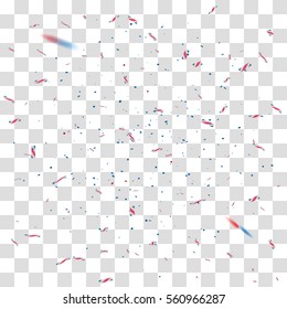 Blue and red confetti on transparent background. Festive, holiday design in national USA colors. 4 july, inauguration day.