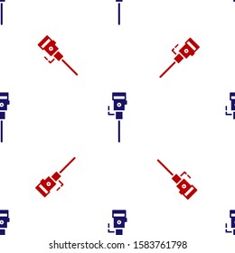 Blue and red Construction jackhammer icon isolated seamless pattern on white background.  Vector Illustration