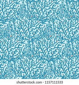 Blue Red Coral Geometric, Seamless Ocean Vector Pattern Background, Drawn Illustration for Summer Scrapbooking, Gift Wrap, Kids Fashion Prints, Yacht Fashion Beach Apparel, Aqua Nautical Stationery 