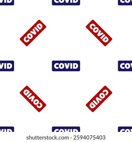 Blue and red Corona virus covid-19 icon isolated seamless pattern on white background. Bacteria and germs, cell cancer, microbe, fungi.  Vector