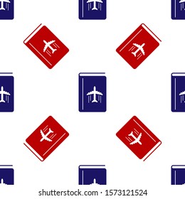 Blue and red Cover book travel guide icon isolated seamless pattern on white background.  Vector Illustration