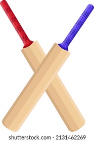 Blue and red cricket bats, illustration, vector on a white background.