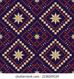 Blue red Cross stitch geometric traditional ethnic pattern Ikat seamless pattern abstract design for fabric print cloth dress carpet curtains and sarong Aztec African Indian Indonesian 