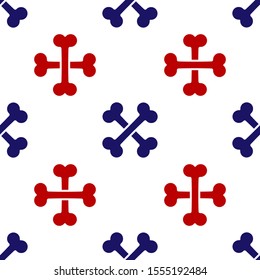 Blue and red Crossed bones icon isolated seamless pattern on white background. Pets food symbol.  Vector Illustration