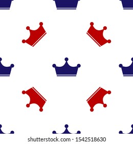 Blue and red Crown icon isolated seamless pattern on white background.  Vector Illustration