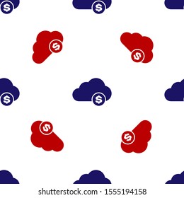Blue and red Cryptocurrency cloud mining icon isolated seamless pattern on white background. Blockchain technology, bitcoin, digital money market, cryptocoin wallet.  Vector Illustration