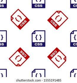 Blue and red CSS file document. Download css button icon isolated seamless pattern on white background. CSS file symbol.  Vector Illustration