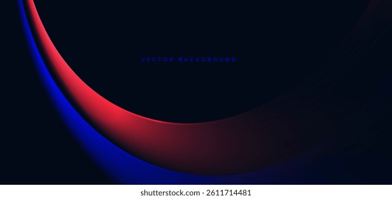 Blue and red curved rays glowing on dark blue background. Speed motion moving concept. Vector illustration