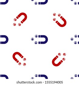 Blue and red Customer attracting icon isolated seamless pattern on white background. Customer retention, support and service. Customer people attracting with magnet.  Vector Illustration