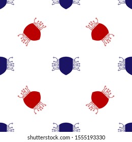 Blue and red Cyber security icon isolated seamless pattern on white background. Shield sign. Safety concept. Digital data protection.  Vector Illustration