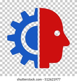 Blue And Red Cyborg Head toolbar icon. Vector pictograph style is a flat bicolor symbol on chess transparent background.