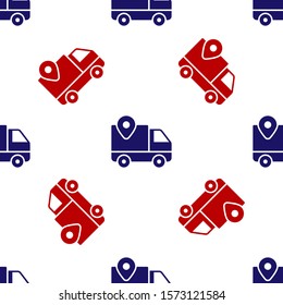 Blue and red Delivery tracking icon isolated seamless pattern on white background. Parcel tracking.  Vector Illustration