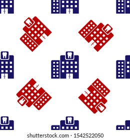 Blue and red Dental clinic icon isolated seamless pattern on white background. Dentistry center symbol.  Vector Illustration