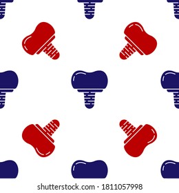 Blue and red Dental implant icon isolated seamless pattern on white background. Vector.