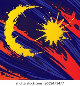 Diseño azul y rojo con estrella y media luna bandera abstracta de Malasia 