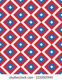 Blue and red diagonal square pattern. Blue and red stripes pattern on white background. Colorful diagonal wallpaper. Abstract background.