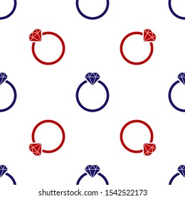 Blue and red Diamond engagement ring icon isolated seamless pattern on white background.  Vector Illustration