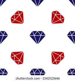 Blue and red Diamond icon isolated seamless pattern on white background. Jewelry symbol. Gem stone.  Vector Illustration