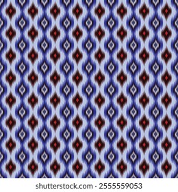 Blue and Red Diamond Ikat Seamless Pattern