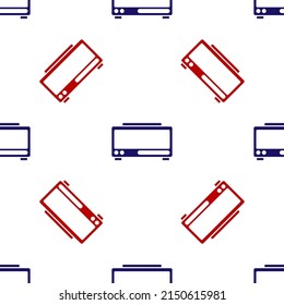 Blue and red Digital alarm clock icon isolated seamless pattern on white background. Electronic watch alarm clock. Time icon. Vector
