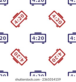 Blue and red Digital alarm clock icon isolated seamless pattern on white background. Electronic watch alarm clock. Time icon.  Vector Illustration