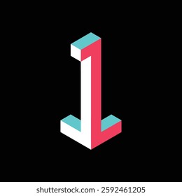 blue red digital isometric number one 1 vector on black background , 2.5d modular cube font geometric contrast color block, stylized solid typography symbol for web print presentation design