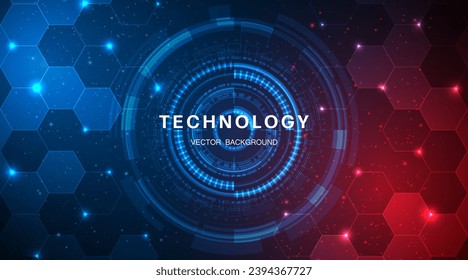 Blue and red digital technology circuit background. Big data internet network concept. Cyber ​​security. Advanced computer technology circuit board