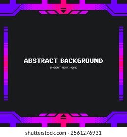 Blue and Red Dithered Gradient Neon Cyberpunk Frame with Black Background, Pixel Art Style