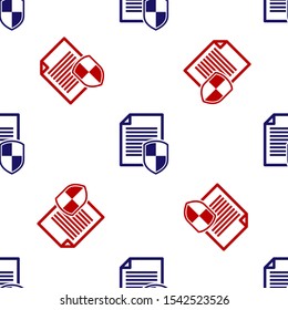 Blue and red Document protection concept icon isolated seamless pattern on white background. Confidential information and privacy idea, secure, guard, shield.  Vector Illustration