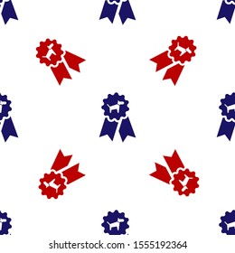 Blue and red Dog award symbol icon isolated seamless pattern on white background. Medal with dog footprint as pets exhibition winner concept.  Vector Illustration