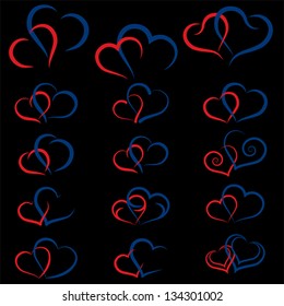 Blue Red double heart collection icon, couple love symbol