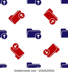 Blue and red Download arrow with folder icon isolated seamless pattern on white background.  Vector Illustration