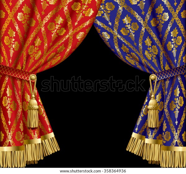 Blue Red Drapes Gold Vintage Ornament Stock Vector Royalty Free
